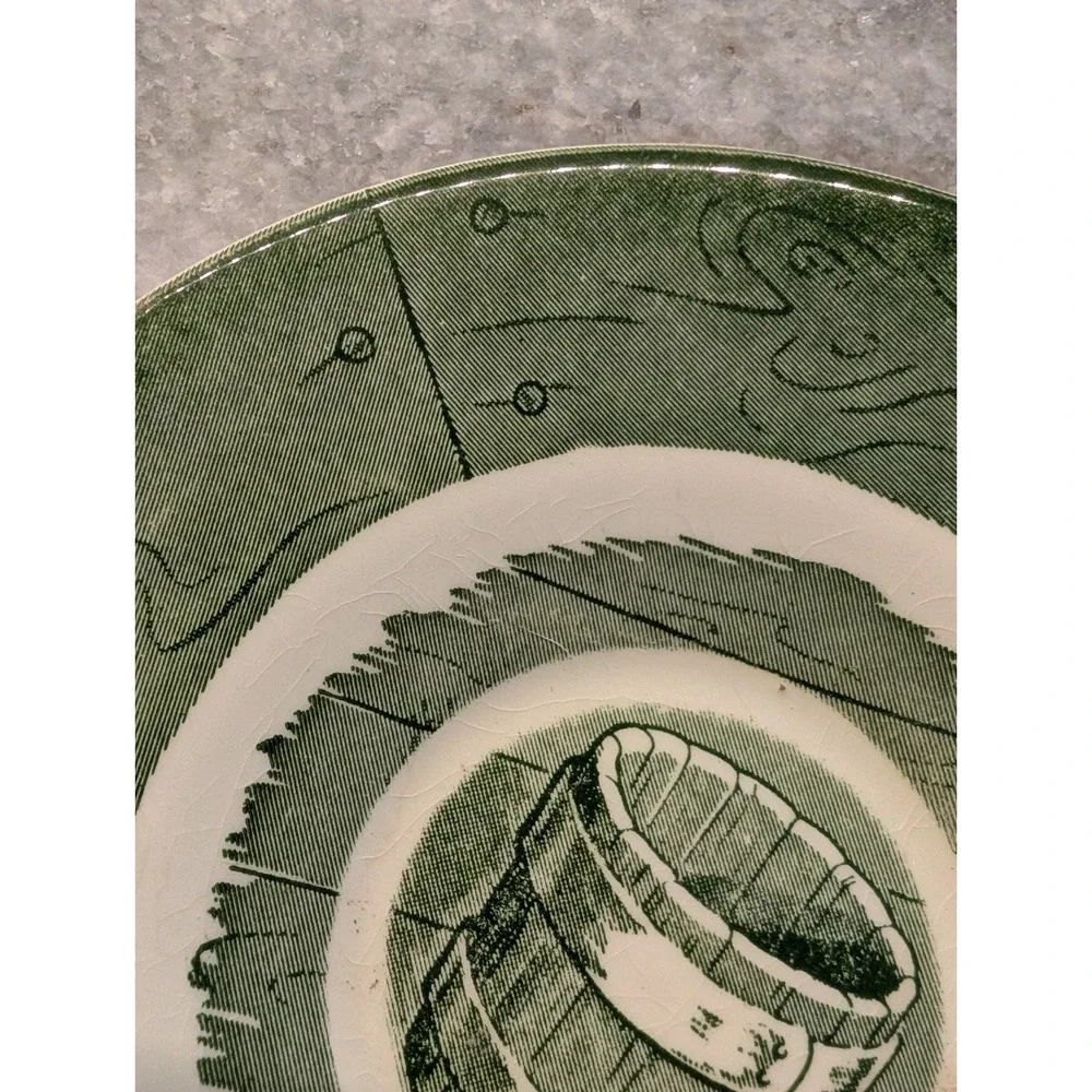 Vintage Royal China Colonial Homestead Green Water‎ Bucket Plate & Small Dish